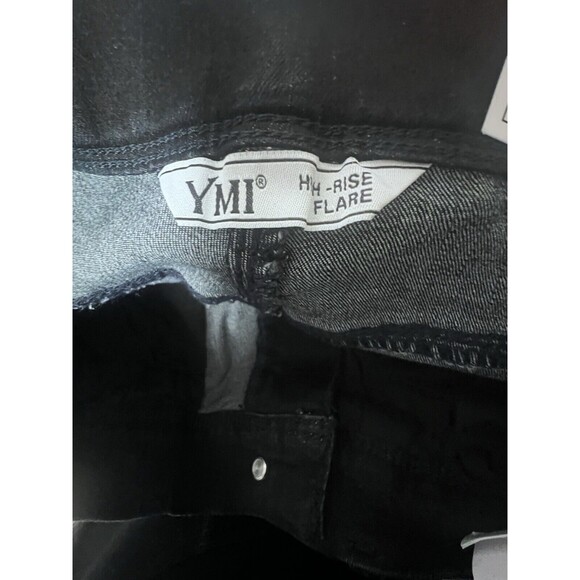 YMI Gap Proof High Rise Flare Jeans Distressed Size Medium Pull On Dark Wash - Picture 5 of 7